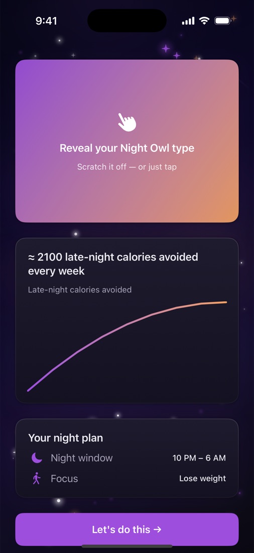 The NightFast app showing tonight's plan